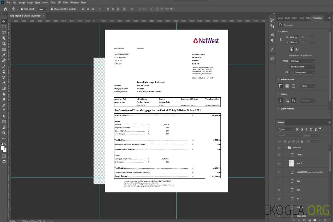 Modèle de relevé bancaire NatWest du Royaume-Uni au format de fichier .xls et .pdf template